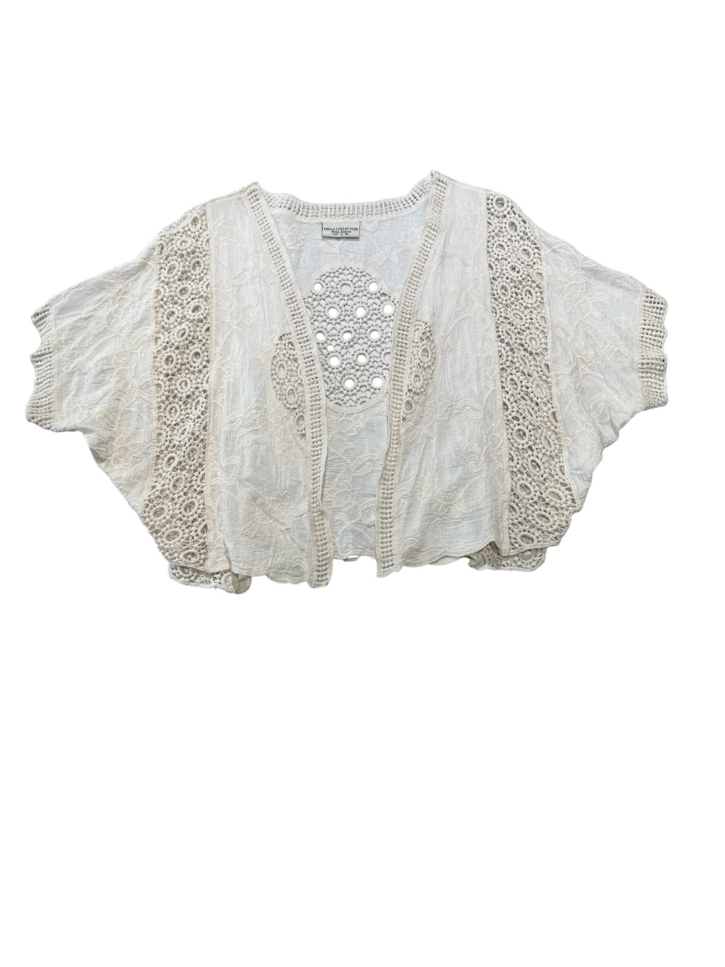 Boho Crochet Lace Cream Floral Stitched Design Open-Front Tunic One Size